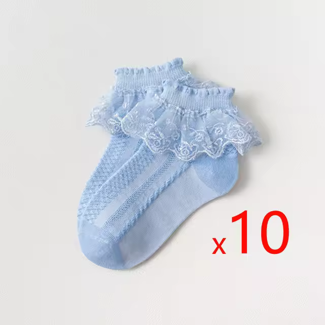 10 Pares De Calcetines De Encaje Con Volante Para Niñas Calcetines De Malla Transpirables Para Niños Calcetines De Algodón Princesa Para Niñas - 1