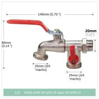Grifo De Jardín Con Doble Cabeza De Latón 1 Entrada 2 Salidas Conector De Agua Para Balcones Y Jardines Resistente a La Presión ≥850 kPa - details 3