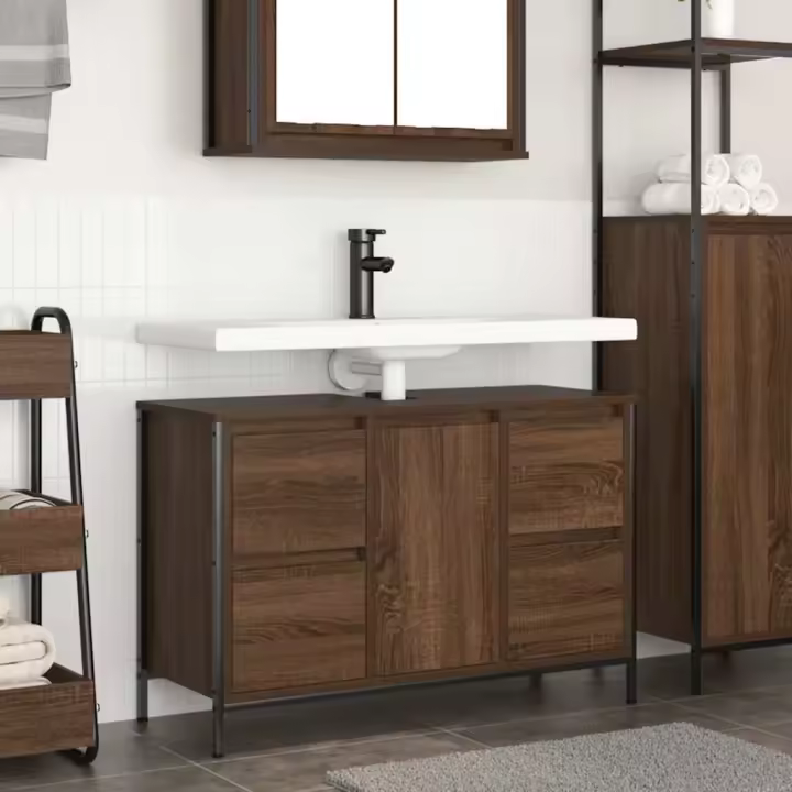 vidaXL Mueble de lavabo con cajones roble marrón 90x34,5x60 cm - 1