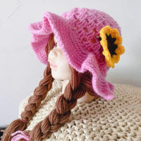 Gorro De Pescador Para Bebés Niñas Con Trenza Y Peluca Chaqueta De Punto Tejida Caliente Para Invierno Estilo Floral - details 7