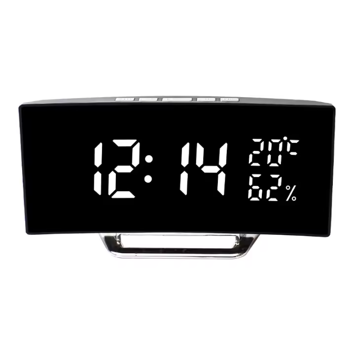 Reloj De Alarma Digital Con Pantalla Curva Mostrador De Tiempo/ Fecha/ Temperatura/Humedad 12/24h 3 Alarmas Ajustable Brillo Reloj De Mesa Europeo - 1