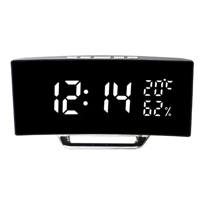 Reloj De Alarma Digital Con Pantalla Curva Mostrador De Tiempo/ Fecha/ Temperatura/Humedad 12/24h 3 Alarmas Ajustable Brillo Reloj De Mesa Europeo - 1