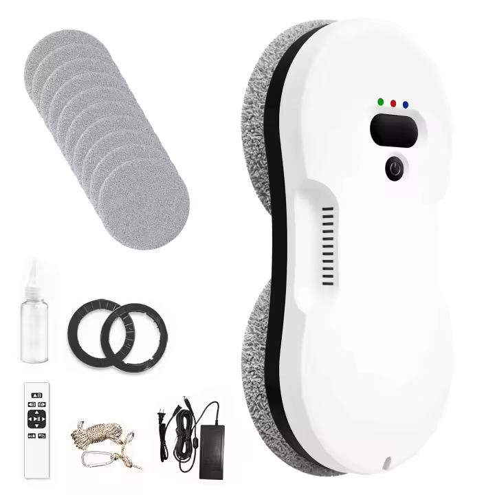 Robot limpiador de ventanas automático con doble spray ABS motor sin escobillas 2800Pa gran succión 3 modos limpieza protección cortes energía 20min cuerda seguridad para vidrios altos limpiacristales eléctrico con depósito 50ml y control remoto - 1