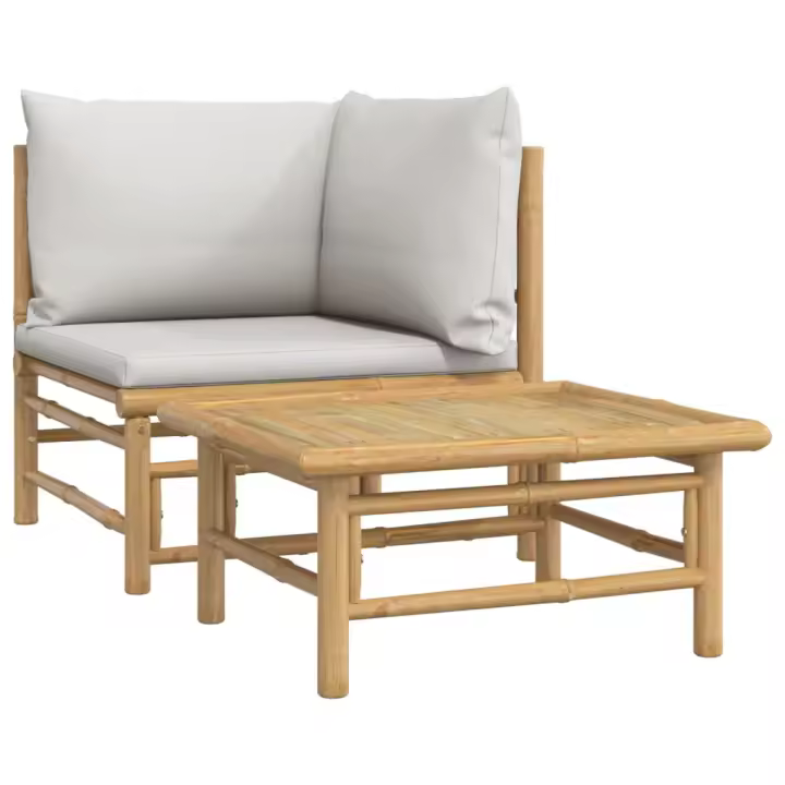 vidaXL Set de muebles de jardín 2 piezas bambú y cojines Gris claro, Taupé, Verde Conjunto Terraza Muebles Jardín Exterior Juego de Muebles de jardín Mueble Jardín Exterior Muebles de Salon Exterior - 1