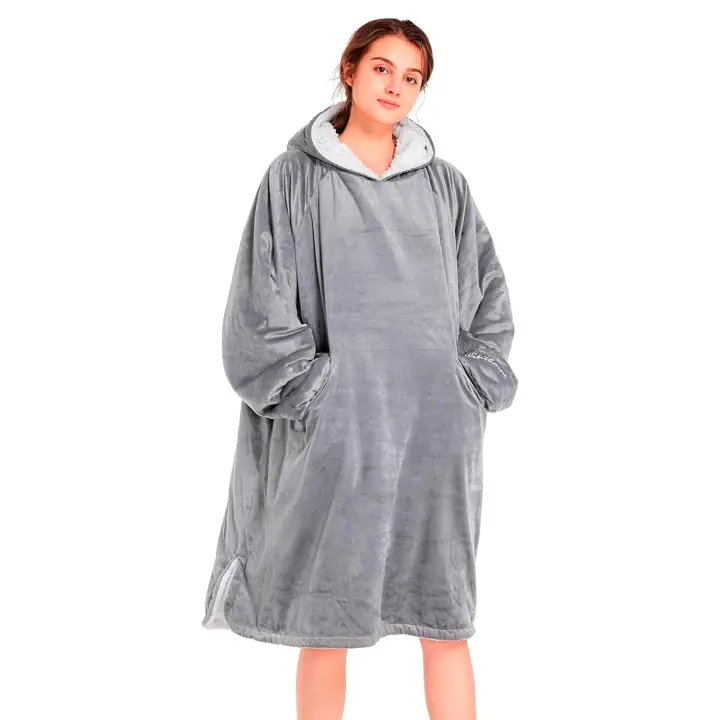 Manta de Sudadera con Capucha de Gran tamaño, Manta de Sudadera Sherpa, suéter Acogedor para Mujeres Hombres Adultos (Gris) - 1