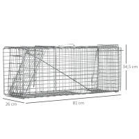 Outsunny Trampa para Animales Vivos Plegable Jaula de Captura de Alambre con Puerta y Asa para Conejos Gatos Ratas Roedores Plata - details 2