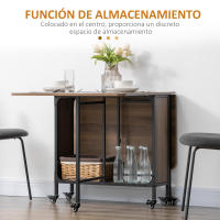 HOMCOM Mesa Plegable de Comedor Mesa de Cocina Plegable con Ruedas Alas Abatibles y Estante Mesa Plegable para Salón 130x80x74 cm Marrón - details 2