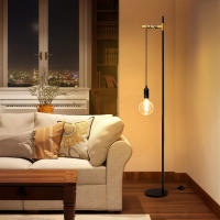 Aigostar lámpara de pie retro E27, lámpara de pie de metal para salón(sin bombilla), Lámpara de pie colgante con cable de 180cm y interruptor de pie,  en color negro/dorado - details 0