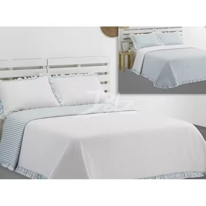 Colcha Bouti Reversible Manacor, 100% Poliéster, Color Blanco/Azul, Dolz - 1