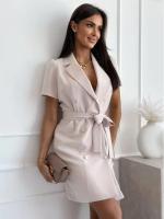 Vestido De Verano Para Mujer 2025 Blanco Con Cinturón Y Cuello Notch Estilo Oficina Elegante Manga Corta Cierre Doble - details 5