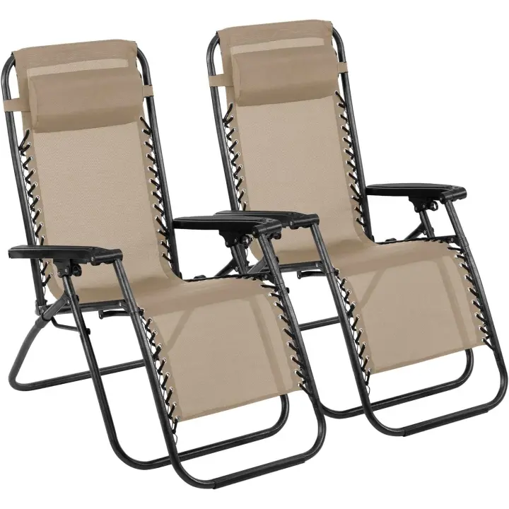 Silla plegable gravedad cero pack de 2 sillas tumbona ajustable sillón reclinable con reposacabeza gravedad, medida 190x58x30, peso 6kilos  cero para playa, jardín, terraza, patio - 1