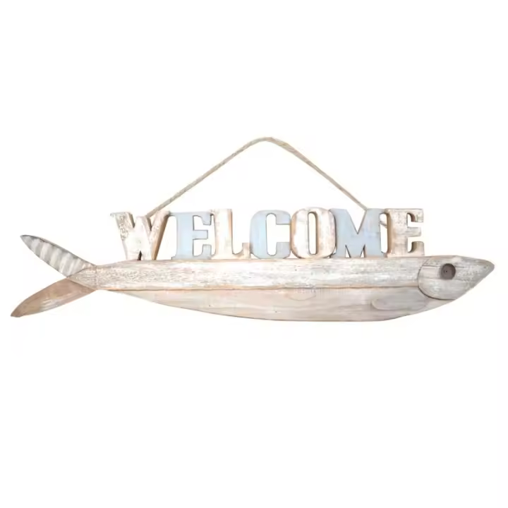 ORIGEN Home Decor - Adorno pared pez welcome  Adorno Pared | Placas De Madera Marrón - 18x3x81 cm 29417 - 1