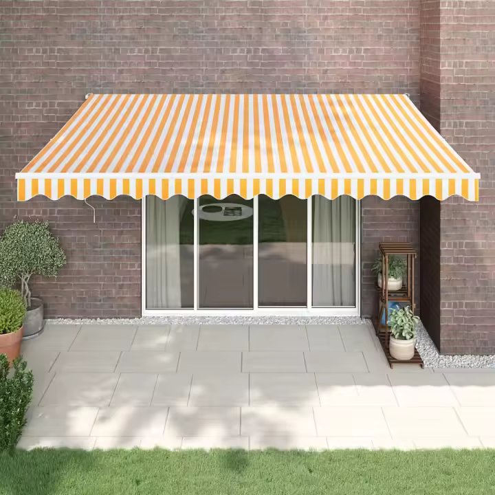 vidaXL Toldo retráctil aluminio y tela amarillo y blanco 4,5x3 m - 1