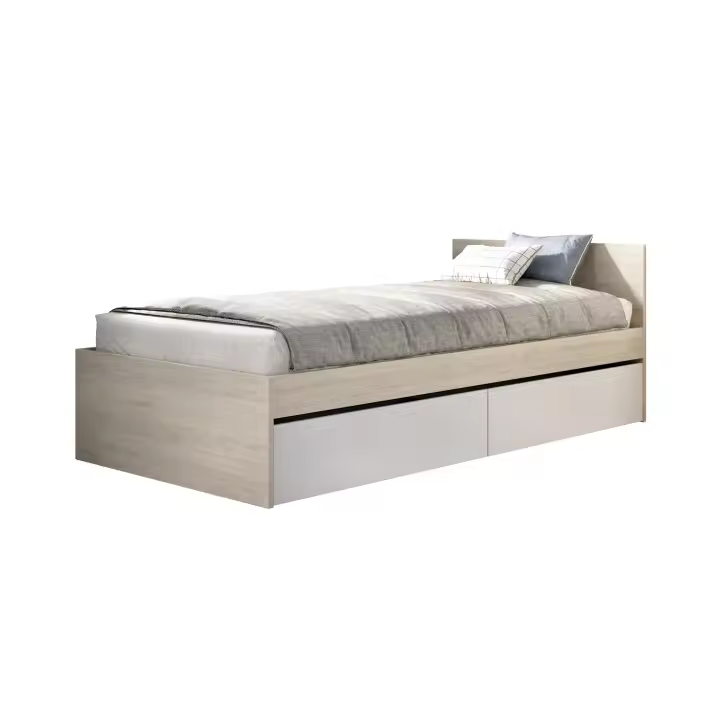 DEKIT GRUPO RIMOBEL TOP - CAMA DE 90X190 CON 2 CAJONES - BLANCO / NATURAL - 67 x 95,8 x 194,8 - 1