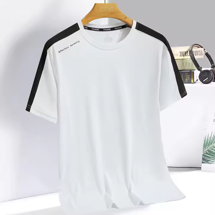 Camiseta De Hombros Desiguales Para Hombre Y Mujer Camiseta Deportiva De Verano Para Correr Corta Suelta De Seda Con Efecto De Hielo Secado Rápido - 1