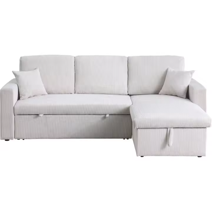 Sofá esquinero convertible de pana &lt;&gt; - 3 asientos - Beige - 1