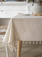 Mantel Rectangular De Lino Universal Para Todas Las Estaciones Color Sólido Beige Con Borde Vintage Para Decoración De Boda Y Cocina Estilo Rústico - details 2