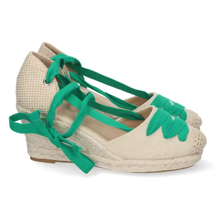 PuntoSalao Sandalias de cuña media yute pala con lazos mujer color verde - 1