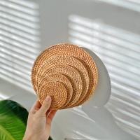 Mantelos Redondos Hechos a Mano De Rattan Y Algodón Ecológico 8-20cm Coaster Bowl Mats Tapete De Té Insulación Pad Japón Estilo - details 6