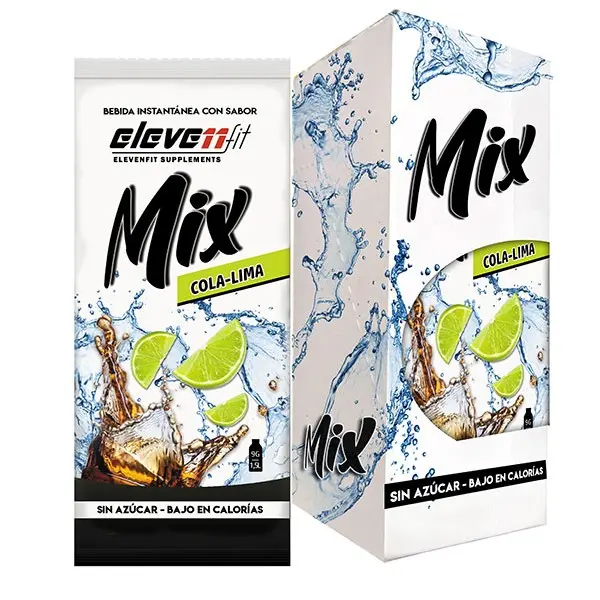 Eleven Fit Mix Instantáneo, Caja de 12 Sobres Sabor Cola-Lima - Prepara 1.5L de Bebida Saludable - Sin Azúcar, Baja en Calorías y Carbohidratos - Ideal para Agua/Leche, Cocinar y Preparar Postres - Mejora tu Dieta - Apto para Adultos y Niños - 1