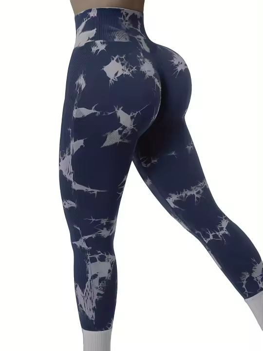 Leggings De Yoga Para Mujer Con Cintura Alta Estampado De Encaje Scrunch Butt Talla Elástica Técnica De Nylon Sin Costuras - 1
