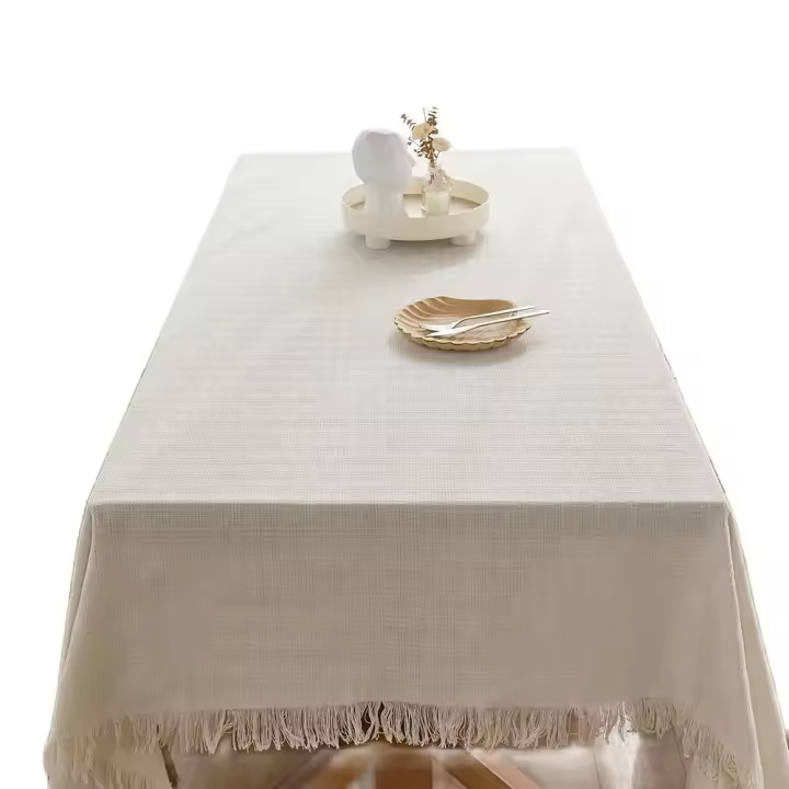 Mantel De Lino Y Algodón Beige Cuadrado Para Decoración De Mesa Con Borlas Apto Para Cocina Comedor Pícnic Bodas Y Fiestas - 1