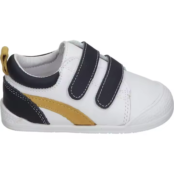 ÑAKOS | Zapatillas Infantiles Ñakos – Deportivas Infantiles en Color Blanco y Detalles en Azul Marino y Amarillo – Zapatillas con Cierre de Velcro – Zapatillas Escolares – Colegiales – Fácil de Poner y Quitar – Cómodas – Modelo 6008 - 1