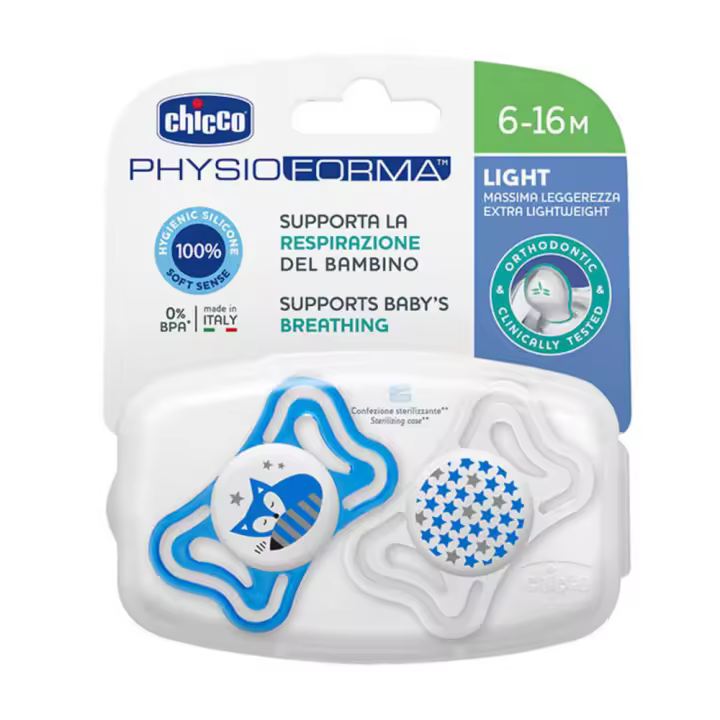 Chicco Chupete Silicona Physio Light Azul 6-16M 2 Unidades - 1