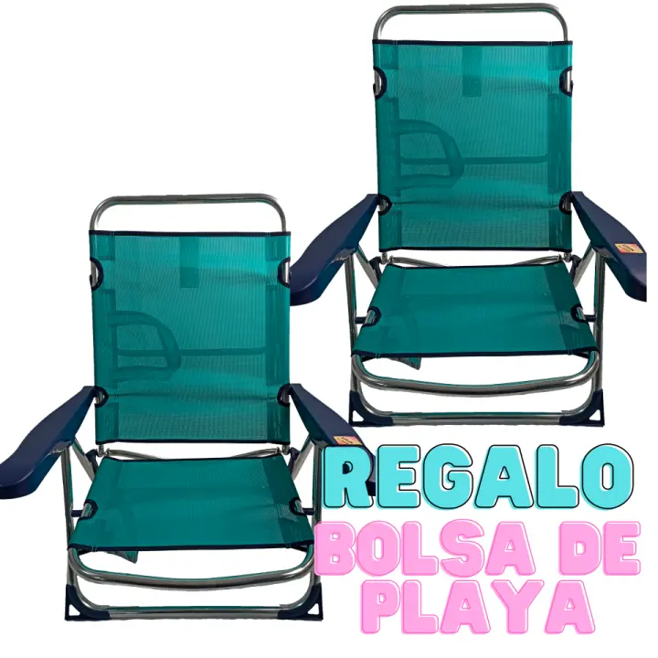 2X ALCO SILLA PLAYA COLOR TURQUESA FIBRELINE CON ASA ALUMINIO 607ALF-30 - 1
