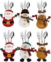 Paquete de 6 bolsas para cena navideña, muñeco de nieve y alce de Papá Noel, decoración de mesa (utensilios no incluidos) - details 0