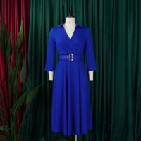 Vestido Elegante Para Oficina Para Mujer Cuello Redondo V Cintura Ajustada Pleated Midi Formal Business Work Dress OL - details 9