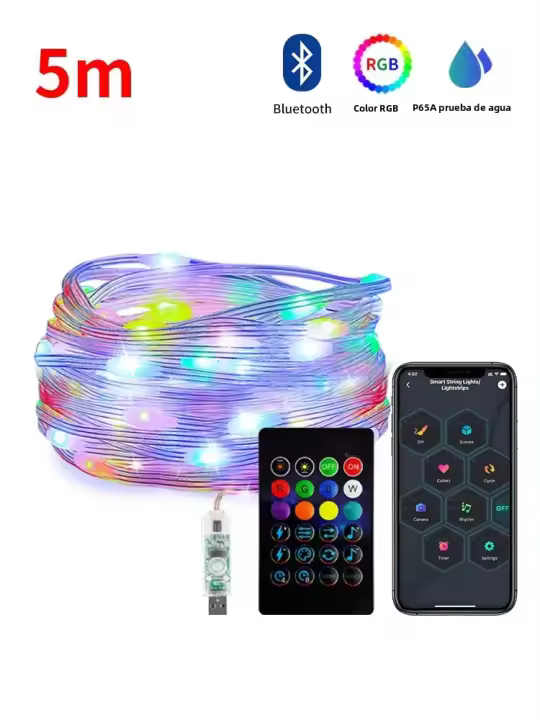 Luces De Navidad RGB LED Para Decoración De Calle Y Interior Smart Bluetooth APP USB Regulables Y Con Musicas Para Bodas Y Fiestas - 1