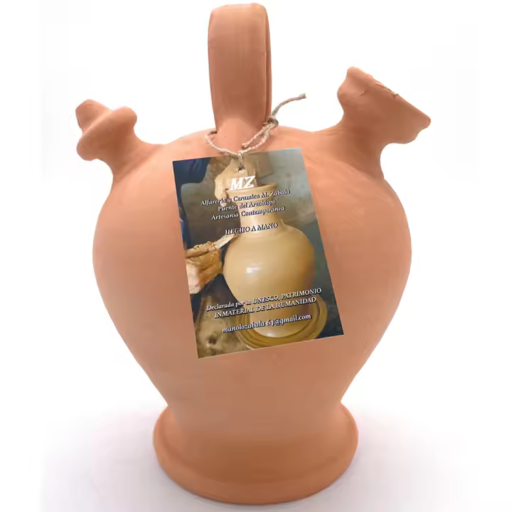 Botijo artesanal de barro natural hecho a mano 25 x 15 cm 1,5 l - 1
