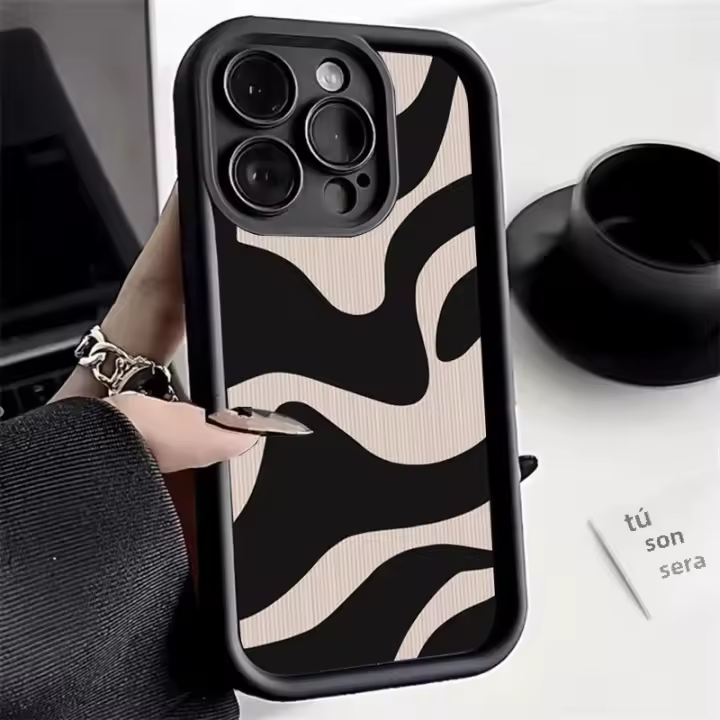 Funda De Silicona Para iPhone Con Patrón De Rayas Y Retícula De Zorro Moda Compatible Con Modelos 15 14 13 12 11 pro Max XS X XR 7 8 plus SE 2020 Cubierta Suave Antigolpes Y Anti-Resbaladizo - 1