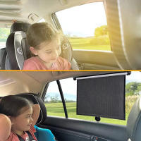 2Pcs Sombrilla De Ventana Lateral Para Coche Protección Solar Con Botón De Presión Cortina Retráctil Telescópica Bloqueo PVC Negro Y Blanco - details 2