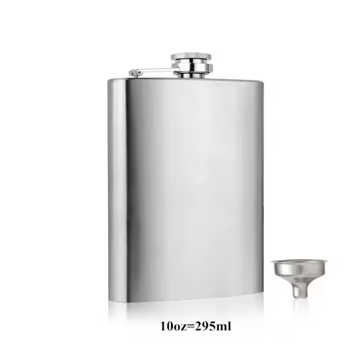 Botella De Bolsillo De Acero Inoxidable De Color Plata De 7/10 Oz Con Taza Y Tapa Funnel Para Alcohol Whiskey Licores - 1