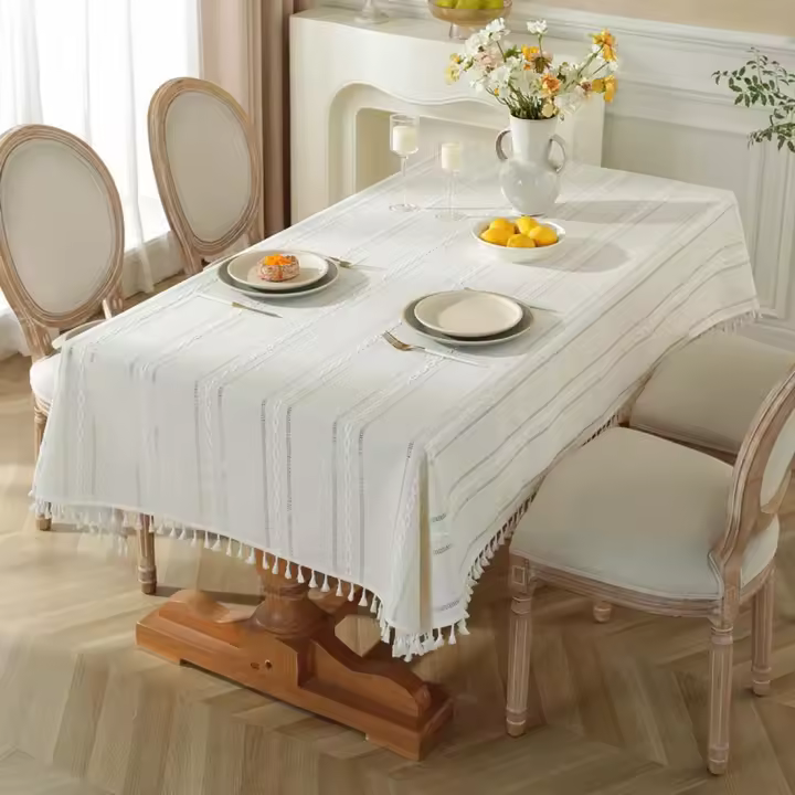 Mantel sencillo de algodón y lino, mantel de café a cuadros, mantel, mantel rectangular de encaje, blanco, 140x140cn - 1