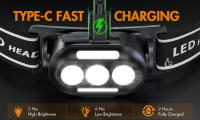 Linterna Frontal LED Recargable Por USB Ultra Brillante Con Luces Blancas Rojas Y Azules Lámpara De Cabeza IPX4 Impermeable Para Camping Running Pesca - details 2