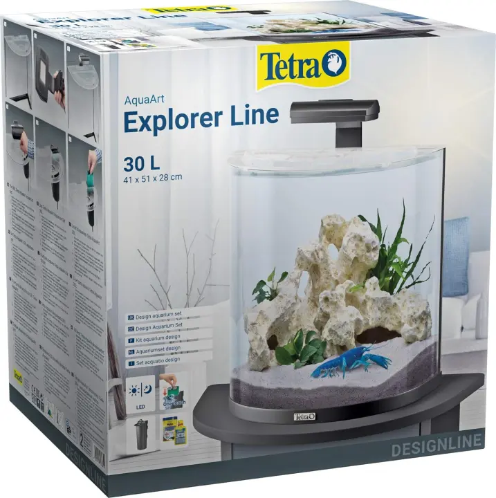 Tetra Explorer Line Acuario 30 L Set Completo, Pecera de diseño con cristal frontal curvado, iluminación LED, tecnología, alimentación y productos para el cuidado, color Negro. - 1