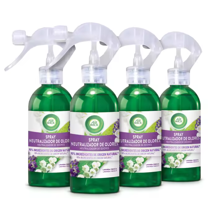 Air Wick - Spray Neutralizador de Olores Lavanda, Pack 4 Unidades, Origen Natural - 1