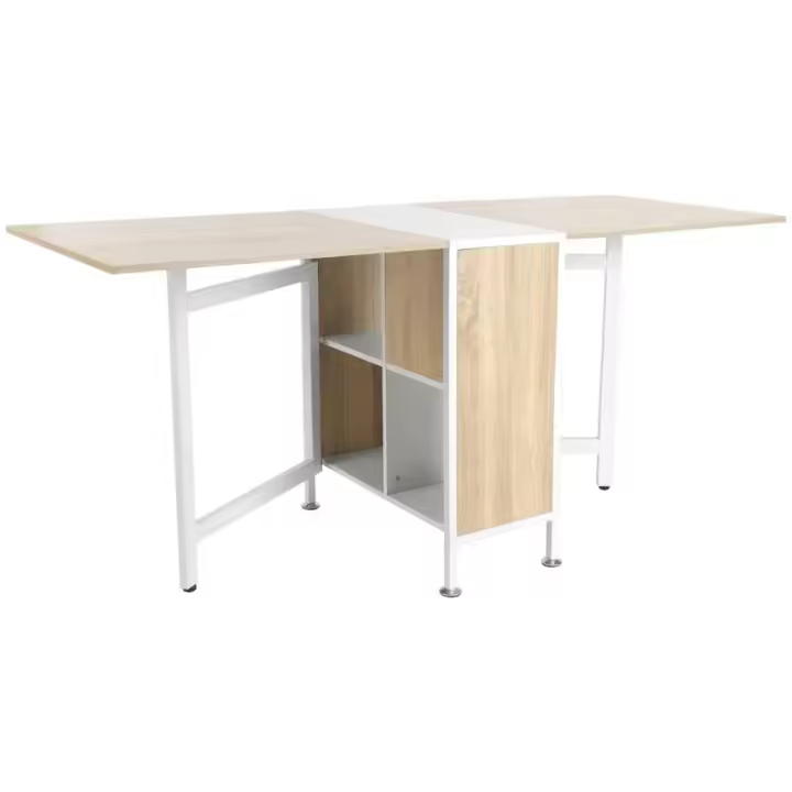 Mesa de comedor Nairobi Homcom plegable 4 estantes blanco/natural 75x169x60 cm - 1