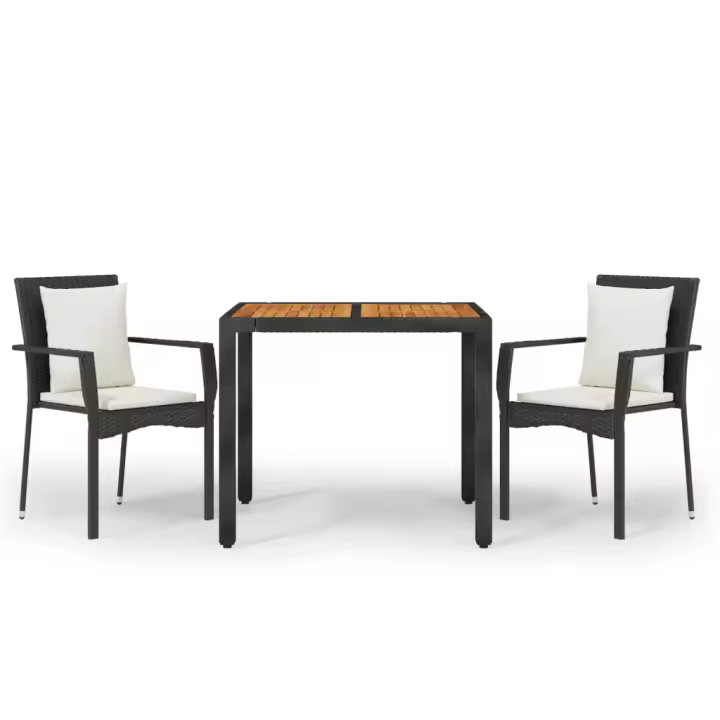 vidaXL Set comedor de jardín 3 pzas con cojines ratán sintético negro - 1