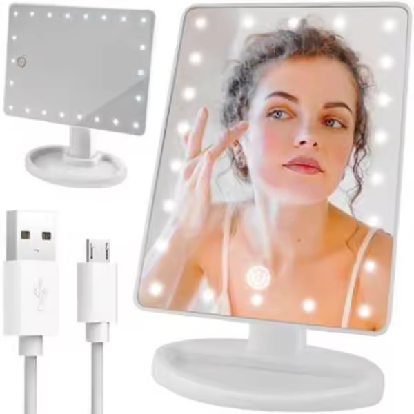 Espejo de maquillaje con luces LED-Ajustable-Blanco - 1