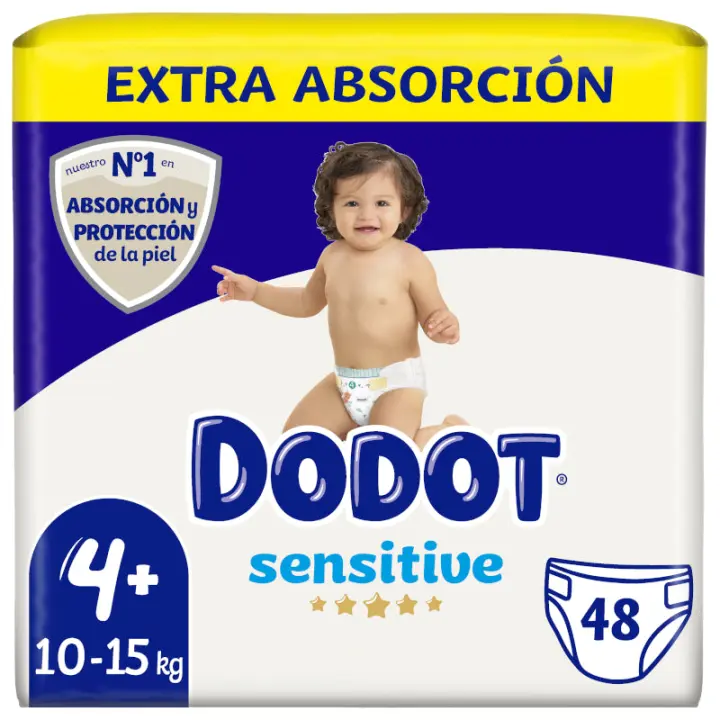 Dodot Sensitive Talla 4+, 48 Pañales Para Bebé, 9kg-15kg - 1