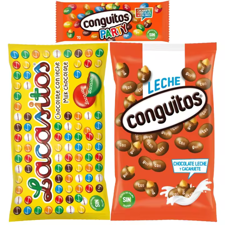 Pack Conguitos leche bolsa 1kg,Lacasitos bolsa 1kg,Conguitos party bolsa 70g - 1