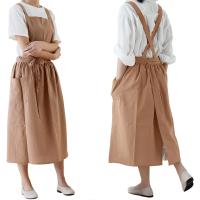 Falda Plisada Nórdica De Algodón Y Lino Para Mujer Y Niñas Apron Vintage Para Jardinería Con Espalda Cruzada Vestido Pinafore - details 6