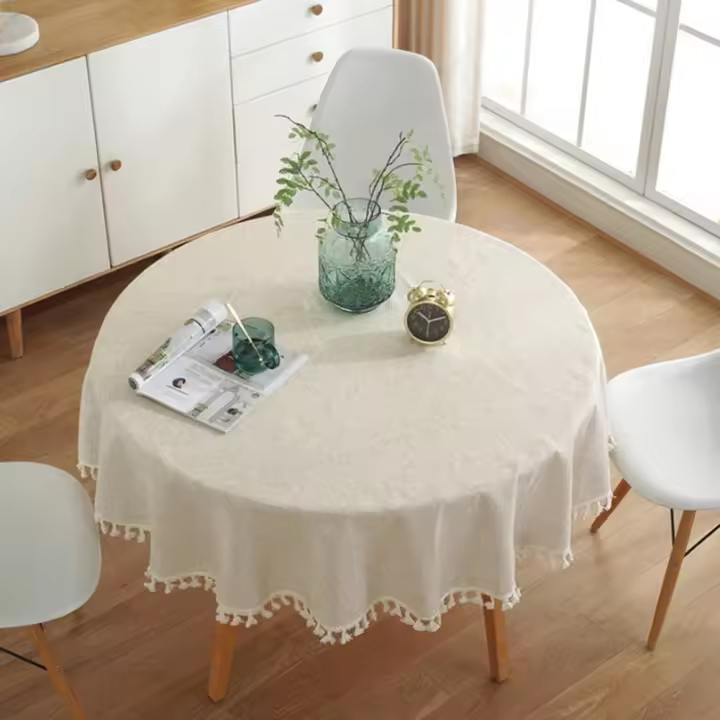 SSITO Manteles Redondos Mantel de Color Sólidos Borla Mantel de Algodón Multiusos para Interiores y Exterior (100 cm) Manteles - 1