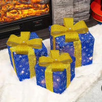 3PCS Caja De Regalo Navideña Con Luz Y Lazo LED Decoración Festiva Para Interior Y Exterior Material Plástico - details 10
