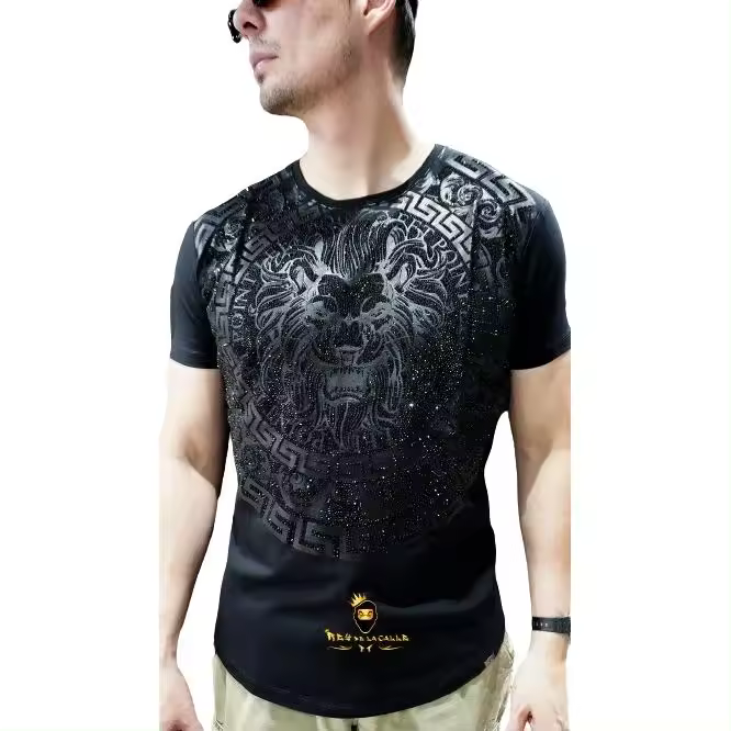Camiseta Left Point Negra Pedrería Brillante Sello León - 1