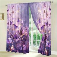 2pcs Cortina De Pintura De Mariposa Morada Para Decoración Del Hogar Tratamiento De Ventana Para Dormitorio Oficina Cocina Sala De Estar Con Bolso De Percha - details 4